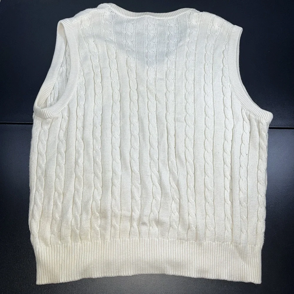 Vintage Lord Jeff Mens Sweater Vest Cable Knit Front Vintage Size XL Cream White